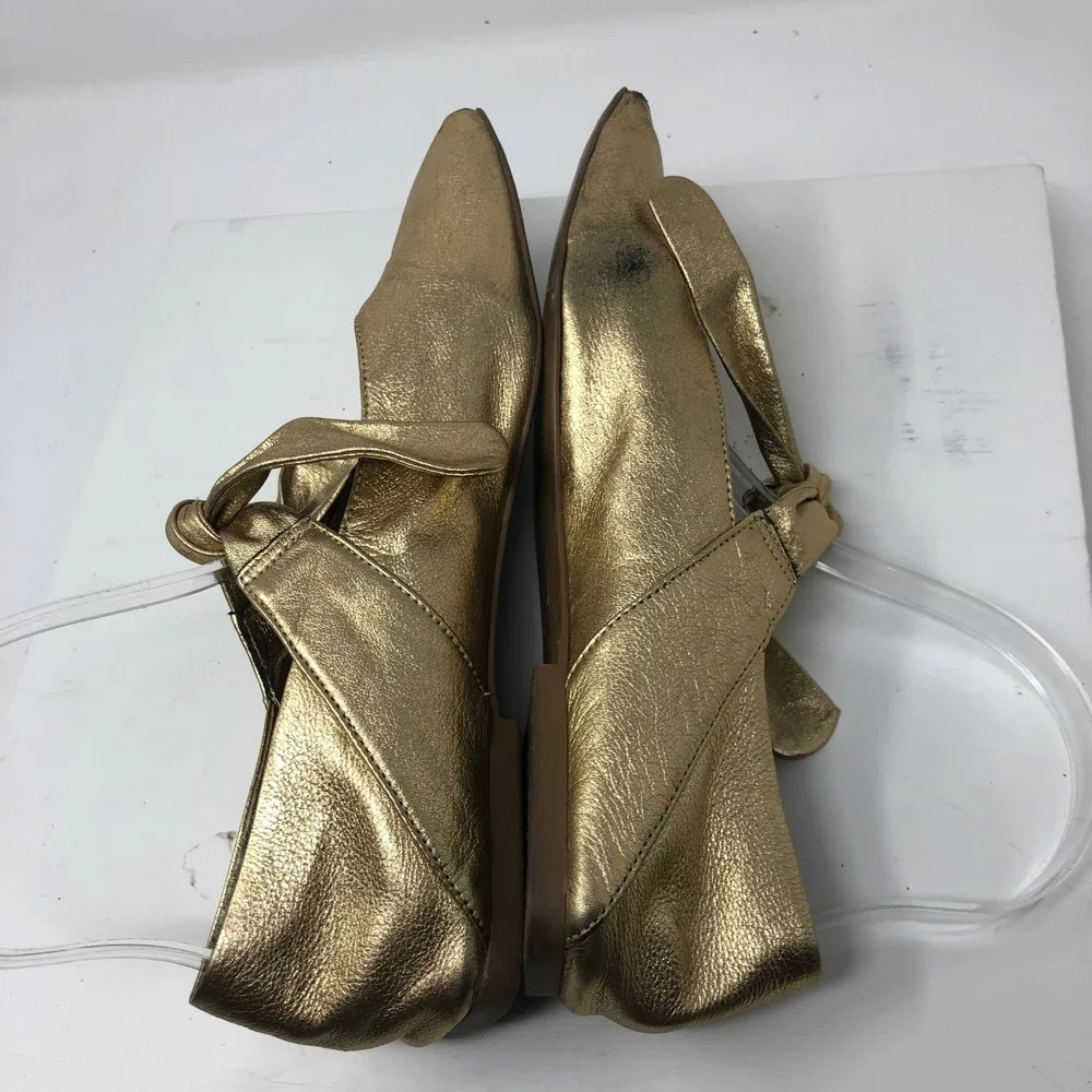 Vicenza Ballet Flats 8 Womens Gold Metallic Square Toe Knotted Strap Leather